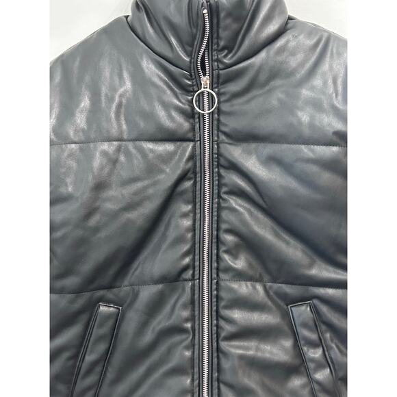 Women's Black Faux Leather Puffer Forever Flower Size Large NEW - Picture 5 of 5